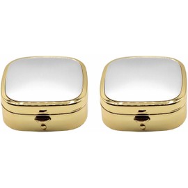 Set of 2 Dual-Compartment Square-Shaped Pocket Purse Pill Box & Organizer (Brushed Silver/Gold)