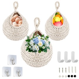 Small Hanging Wall Basket - Rustic Style Wall Hanging Storage Basket - for Kitchen, Bathroom, Living Room - Organize Your Space with Ease(Off white).