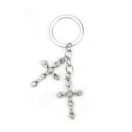 OBEISN Cross with Rhinestone Keychain, Elegant and Simple Car Metal Pendant, Gift for Women, Birthday Gift for Friends and Special Occasions, Friendship Gift, silver
