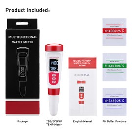 INKBIRDPLUS 4 in 1 pH TDS EC Temp High Accuracy Water Quality Tester for Measuring Household Drinking, Pool and Aquarium
