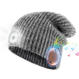 Rotibox Bluetooth Beanie Hat with Light, Music Knit Hat with Headphones for Outdoor Sports,Warm Winter Beanie
