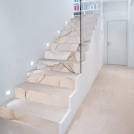 funlife 14Pcs Art Deco Modern Marble Peel and Stick Vinyl Stair Riser Decals Stickers, 39.37"x7.09" Antique White Marble