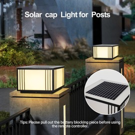 SLAWA Outdoor Post Caps Lights Solar Powered LED Column Caps Lamps Black Square Exterior Post Lantern Waterproof Fence Deck Lamp Post Light Fixture Solar Energy Lawn Yard Pool Landscape Path Lights