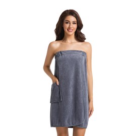 MiYODOS Womens Towel Wrap Bath Robe Lightweight Spa Body Wrap Shower Adjustable Snap Closure Bathrobe Grey L