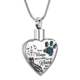 memorial jewelry Your Wings Were Ready But My Heart Was Not Stainless Steel Carved Locket Cremation Urn Necklace for Pet Dog Cat, Stainless Steel, No Gemstone