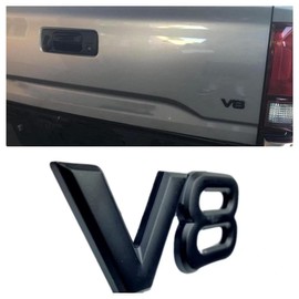 YUGEYE 2 PCS Metal Chrome V8 Emblem 3D Truck Car Badge Emblem Sticker Self-Adhesive Auto Universal Car Accessories (Black)