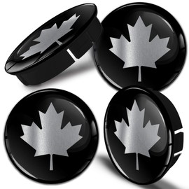 Biomar Labs® 4 x 60mm 3D Universal Wheel Hub Centre Caps Black Silver Maple Leaf Canadian Canada National Flag Emblem Center Rims C 111