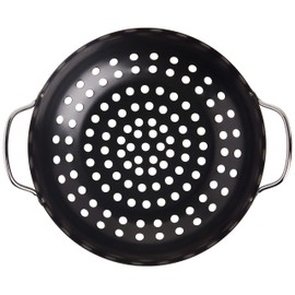 TableCraft Wok redondo para barbacoa con mango de metal de 33 cm, revestimiento antiadherente, pequeño, negro