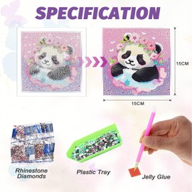 yosiio Diamond Painting Children's Animals, Set of 4 Full Diamond Painting Pictures Children Animals, 5D DIY Mosaic Making Crafts Girls 6 7 8 9 10 11 Years for Home Wall Decor (15 x 15 cm)