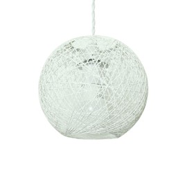 firstchoicelighting Set of 2 Natural Abaca Globe Ceiling Light Shades, White Rattan Wicker Pendant Shades, Diameter 20cm