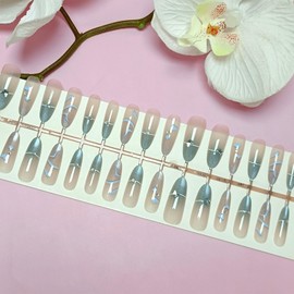 Snake Press on Nails Love Heart Medium Almond False Nails 24Pcs French Tips Stick on Fingernails Glossy Blue Gradient Acrylic Fake Nail Rhinestones Gel Glue on Nail for Coquette Women Girls
