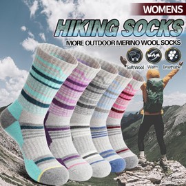 Anlisim Merino Wool Hiking Socks for Women Thermal Winter Warm Thick Work Cushion Gifts Socks 5 Pairs Stocking Stuffers(Colorful,M)