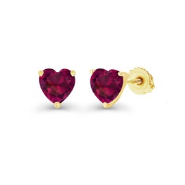 Yellow Gold Plated 925 Sterling Silver 6mm Heart Shape Created Ruby July Birthstone Screwback Stud Earrings