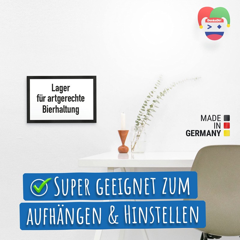 DankeDir! Lager artgerechte Bierhaltung DIN Style Schild mit Spruch Kühlschrank