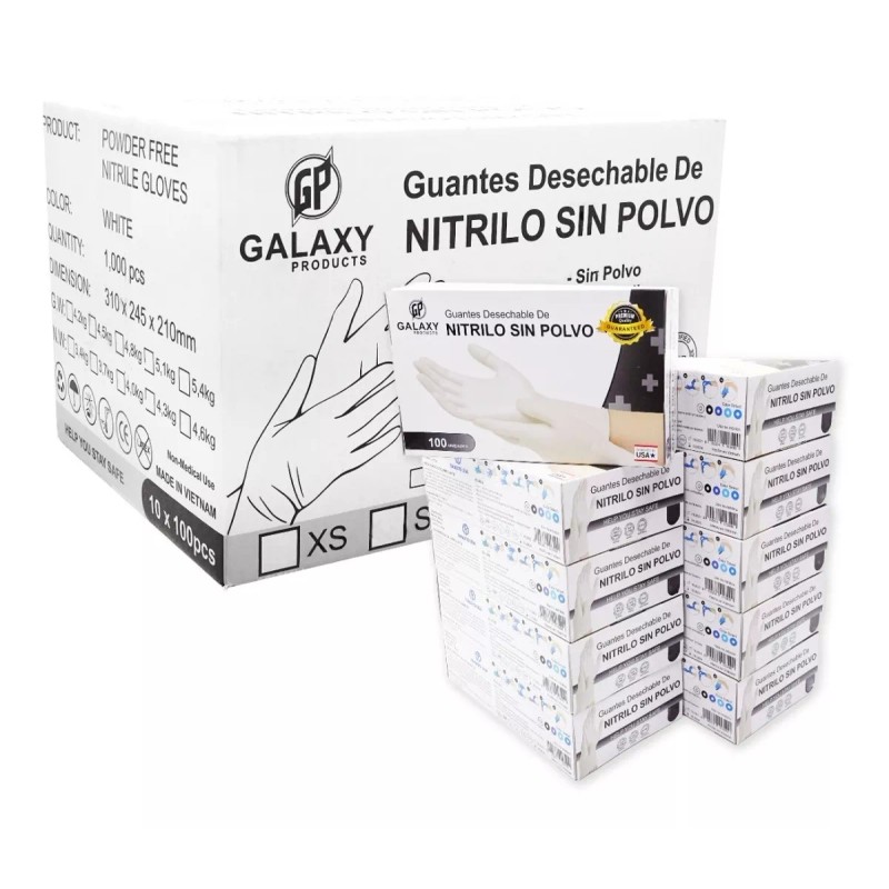 Galaxy Products 1,000 Guantes De Nitrilo Blanco Grande