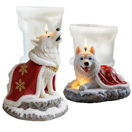 Permulaan 3D Premium Wolf & Samoyed Dog Silicone Candle Molds - Cloaked Animal Molds for Soap, Resin, Christmas DIY Craft & Home Decor