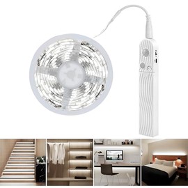 Luces LED para Cuarto, en Luz Cálida y con Sensor Inteligente de Movimiento, Tira LED Flexible y Cortable de 5 Metros, Adecuada para: Sala de Estar, Cocina, Armario, Dormitorio (1, Blanco Frío)