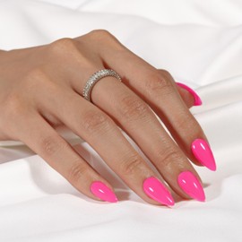 SXVME Hot Pink Press On Nails Almond - Summer Press On Nails Medium Stiletto, Opaque Solid Neon Fake Nails with Glue, Fit Perfectly, Reusable Soft Gel Stick on Nails for Women, 24 Pcs