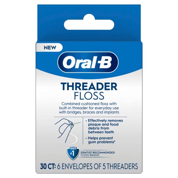 Oral-B Glide Pro-Health Threader Dental Floss 30 Single-Use Packets Pack
