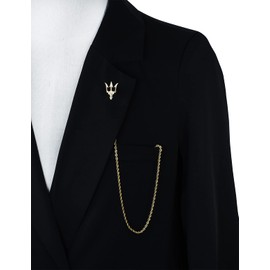 YYBONNIE Lapel Chain for Men Brooch with Hanging Chain Costume Pin Suit Shirt Tuxedo Stud Collar Lapel Pin Men's Accessories (Gold Chain&Trident)