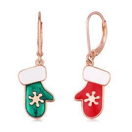 TwoAnts Christmas Gloves Earring 925 Sterling Silver Gloves Rose Gold Pendant Earring Christmas Jewelry Gift for Women Girl