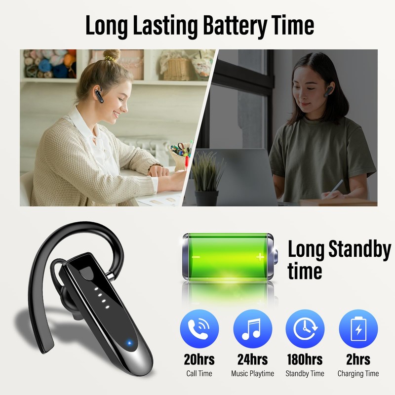 Atheewon Bluetooth Earpiece, Wireless Handsfree with Noise Cancelling Mic, 20Hrs