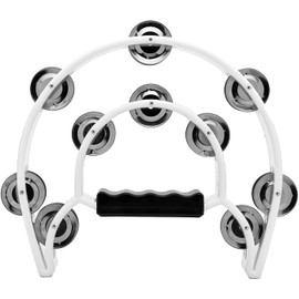 2 Row Tambourine, Masfany Metal Bell Hand Held Percussion Hand Bell is a great musical instrument gift for kids and adults music beginners (White)