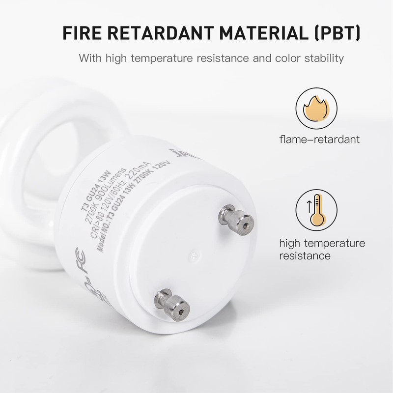 JACKYLED UL-Listed GU24 CFL Light Bulbs, T3 13W 2700K Warm