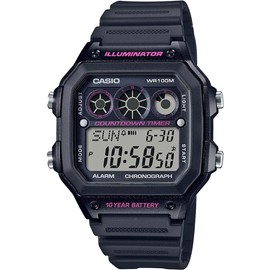 Casio AE-1300 Series Standard Digital Wristwatch, Men's, Overseas Model, Black (Pink) AE-1300WH-1A2V, Waterproof