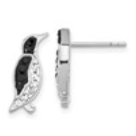 Auriga Fine Jewelry Mothers Day Gift Sterling Silver Rhodium Plated Polished Crystal Penguin Post Earrings (L-16mm, W-5.6mm)