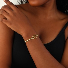 CUEZIY Gold Bracelets for Women 14K Gold Bead Bracelet Hypoallergenic Bracelets Stretch Bracelets for Women Elastic Bracelet for Women Trendy Gift (A)