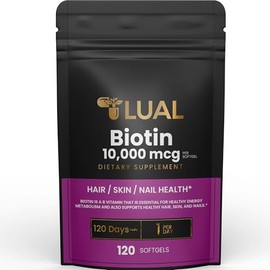 LUAL Biotin 10,000 mcg Hair Skin and Nails Biotin Hair/Skin/Nail Health 10,000 mg - 120 SoftGels