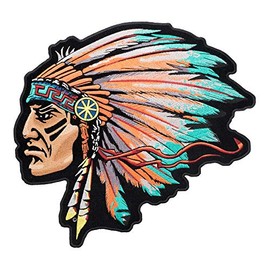 Turquoise Native American Chief Patch, Large Size