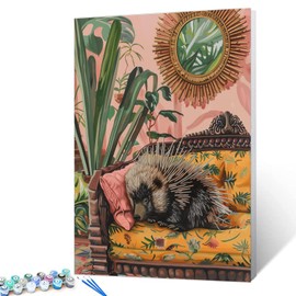 Aihonmin Jungle Wild Porcupine Paint by Numbers Yellow Sofa Paint by Numbers Kits for Adult,Botanical Painting on Canvas for Creative Wall Art Home Decoration Without Framed 16''W x 20''H