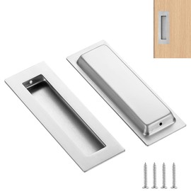 Raheem 2PACK Sliding Door Handle 150mm 4.75" Recessed Flush Finger Pull Brushed Nickel Stainless Steel Cabinet Drawer Knob for Kitchen Cupboard Wardrobe Dresser Barn Door Closet (Square Corners)