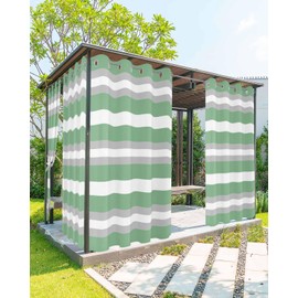 Liajuuhlgas Strpie Outdoor Curtains for Patio, Sage Green Gray White Waterproof Outside Curtains with Grommet Top Weatherproof Minimalism Curtain for Cabana Pergola Gazebo, 2 Pack, 54" W x 84" L
