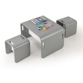 HONEY JOY Kids Table and Chair Set, Wood Baby Activity Table and 2 Stacking Chairs with Storage, for Reading, Eating, Arts, Crafts, Playroom, Toddler Table & Chair Set for Girls Boys, Grey