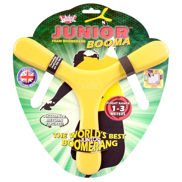 Wicked Booma Junior | Boomerang da interno morbido e sicuro per principianti | Realizzato in memory foam | volo di ritorno garantito | portata 1-3 metri (giallo)