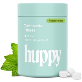 HUPPY Toothpaste Tablets, Nano Hydroxyapatite Toothpaste - Natural Whitening, Fluoride Free and Remineralizing Tablets - Travel Hydroxyapatite Tabs, 62 Count