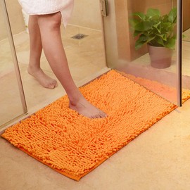 vctops Fall Plush Chenille Bath Rugs Extra Soft and Absorbent Microfiber Shag Rug, Non-Slip Runner Carpet for Tub Bathroom Shower Mat Orange 20" X 31"
