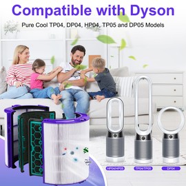 TP04 Replacement Filter for Dyson HP04 TP04 DP04 TP05 DP05 Air Puri-fi-er, 2 Stage 360° Pure Cool Fan Combi Glass HEPA Filter & Activated Carbon Filter (Not for HP07 TP01 TP02 TP07 HP09), 2 Pack