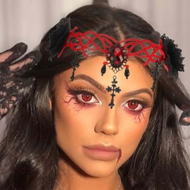 Reaky Halloween Headbands, Black Flower Headbands, Gothic Headdress, Rhinestone Headband, Halloween Hair Accessories for Women