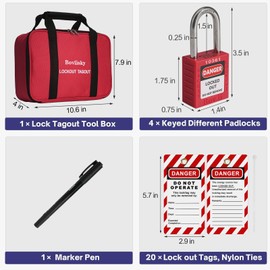 Boviisky Lockout Tagout Kit, 4 Keyed Different Loto Safety Padlocks, Hasps, Clamp on and Universal Multipole Circuit Breaker Lockouts, 37 PCS, 7135R(Black Kit)