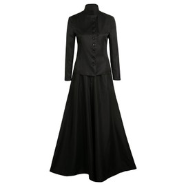 COSTHAT Womens Lydia Deetz Costume Halloween Lydia Black Cosplay Outfits Black Top Skirt Suits (Black, Small)