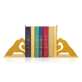 Heart Shape Hand Design Gold Bookends – Unique Decorative Bookends for Shelves – Perfect for Kids Room – Book Stopper for Shelves – Modern Black Bookends