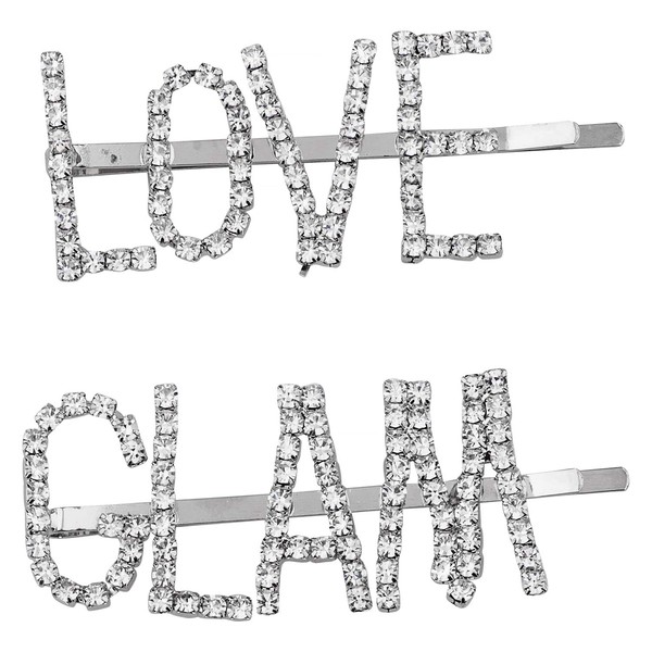 LUX ACCESSORIES Set of 2 Silver Tone Love Glam Clear