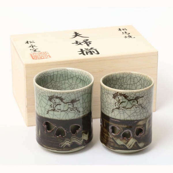 大堀 相馬 Burn Double Couple Tea Bowls (Blue Cracks) * SAME SIZE SET | One pair | Thermal Hot | Cold | Traditional Crafts | Made in Japan | | Gifts | Gifts | Gift | Favor