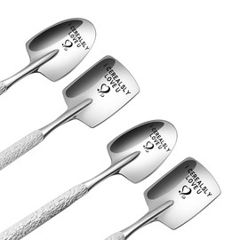 WORTHBUY 4 Pcs Shovel Shape Coffee Dessert Spoon Anniversary Birthday Valentines Gifts for Couple Husband Wife Stainless Steel Ice Cream Espresso Coffee Fruits Spoo 6 Inch