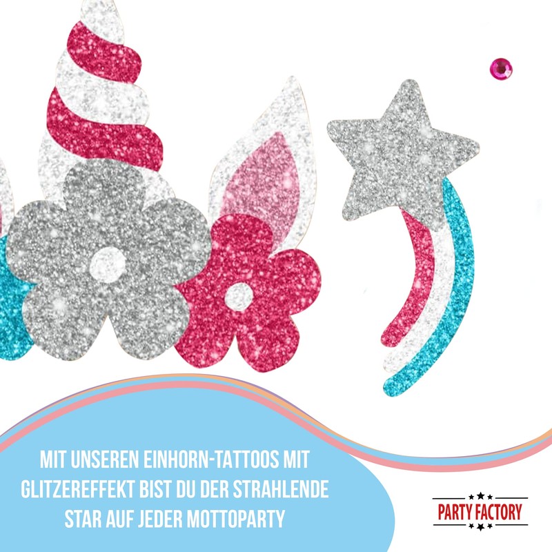 Party Factory Face Tattoo, Unicorn, Temporary Glitter Face Tattoo for