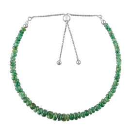 Natural Emerald Gemstone Beads Bolo Bracelet, Adjustable Slider Chain, Energy Stones, Chakra Healing Crystals, Silver Plated, Gift for Women, Birthstone, Gemstones Jewelry,10 inch